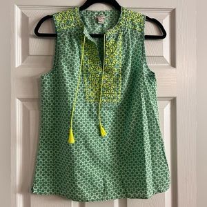 J. Crew, Embroidered, Tassel Tie, Sleeveless Tank, Pristine Condition